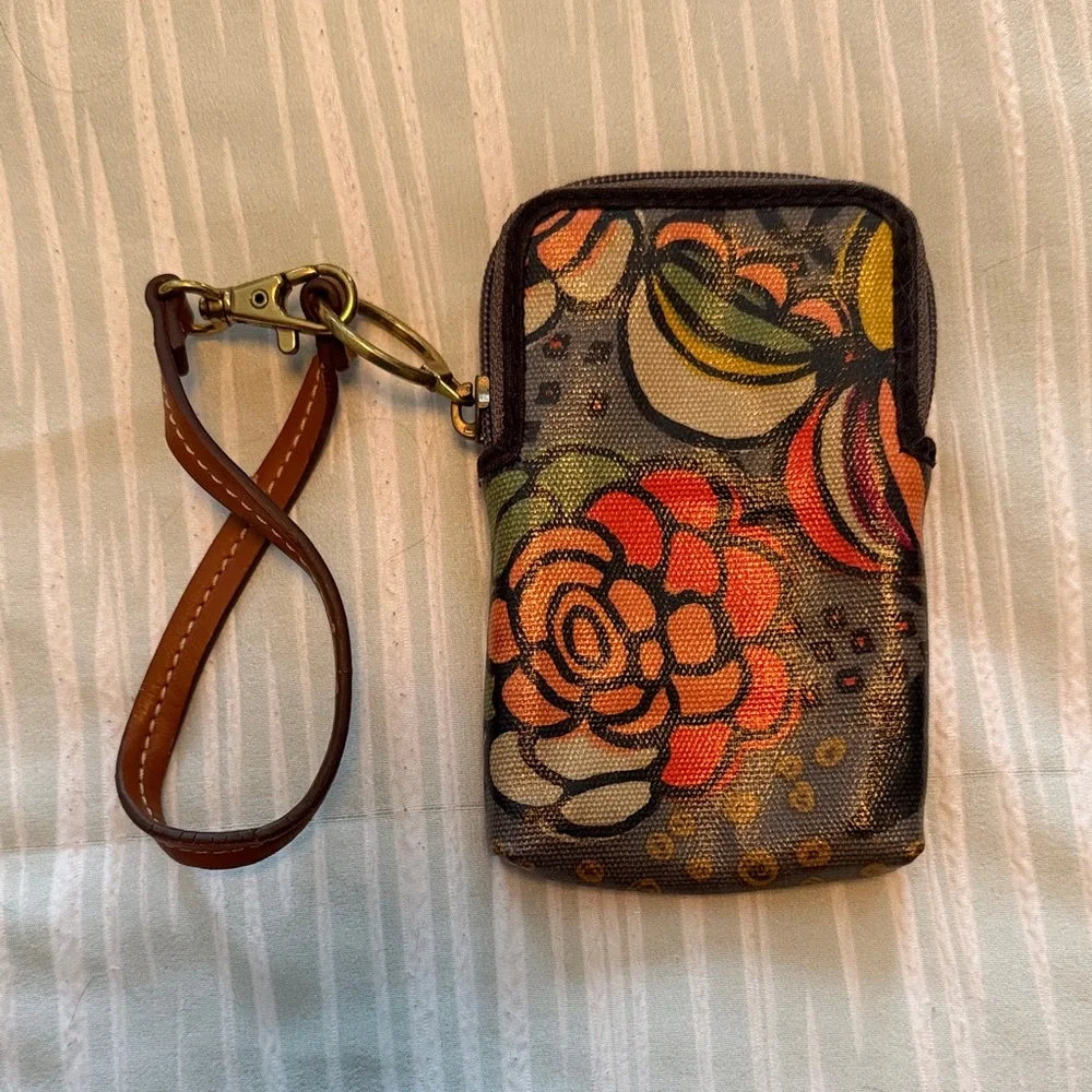 Fossil Floral Phone Holster with Strap - Black and Brown
